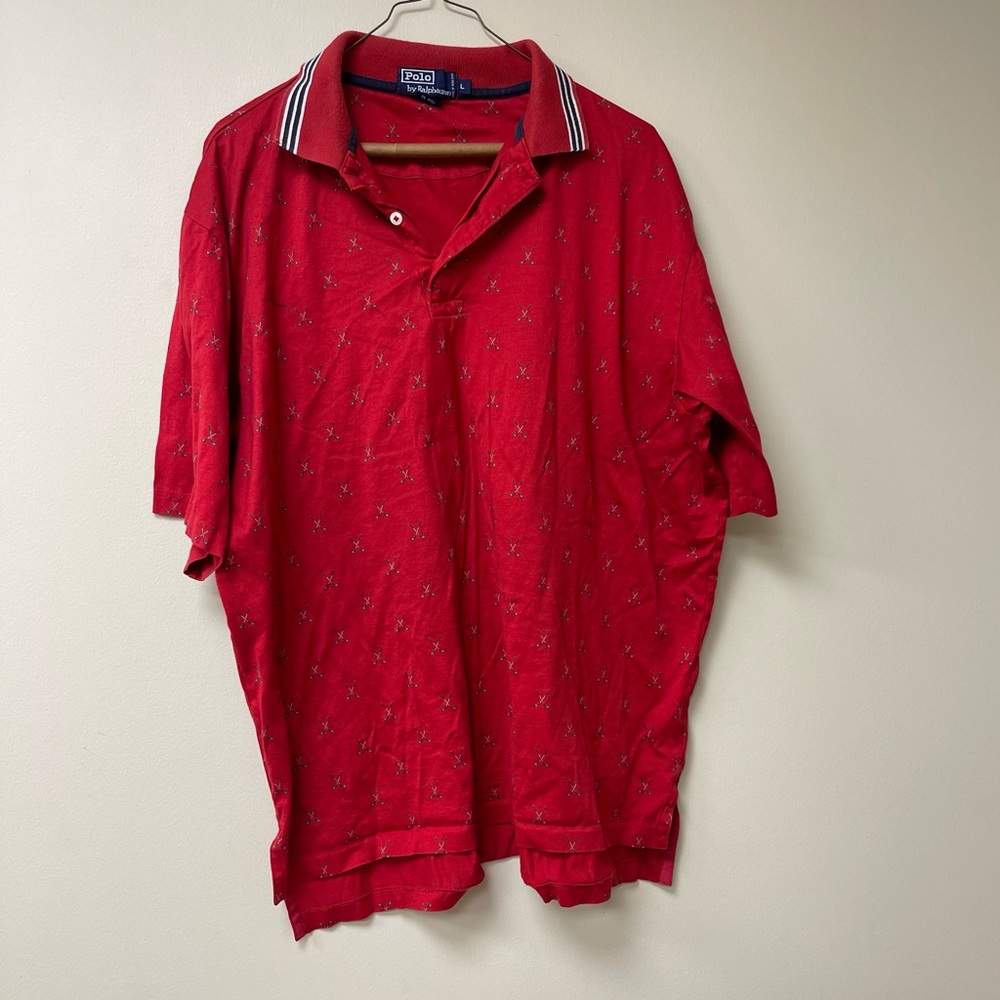 Vintage Polo By Ralph Lauren Polo Sticks Red Button Up Polo